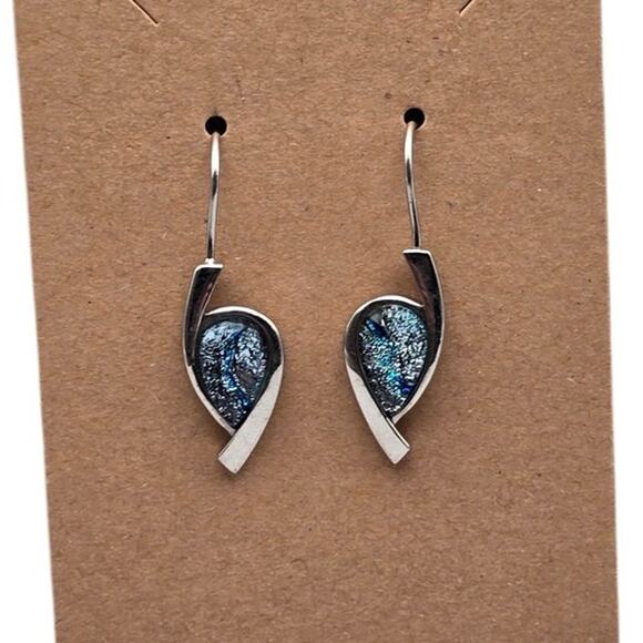 Sarah's Hope Jewelry Sterling Silver 925 Dichroic Glass Modernist Drop Earrings